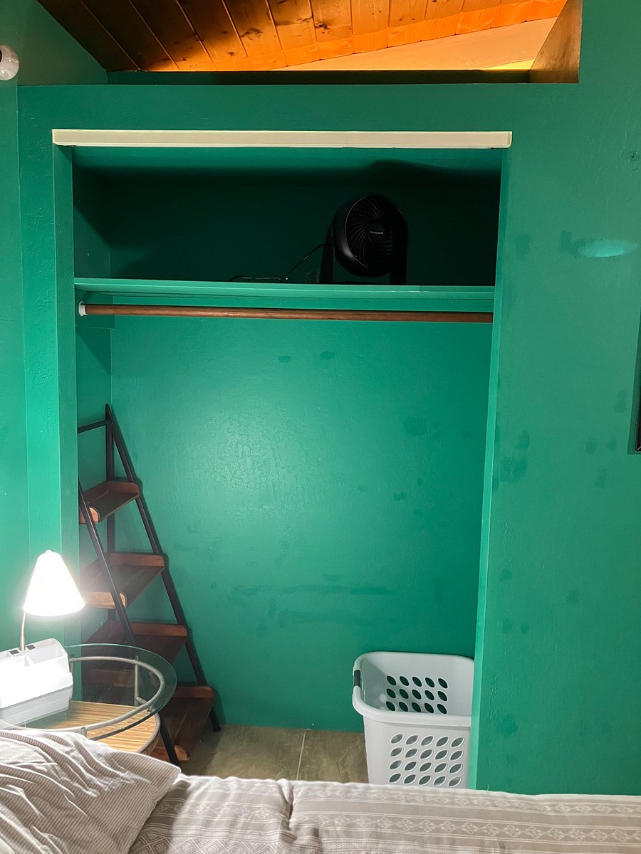 Adequate Closet for the light traveler. Also there is space under the bed as it has a higher platform base.