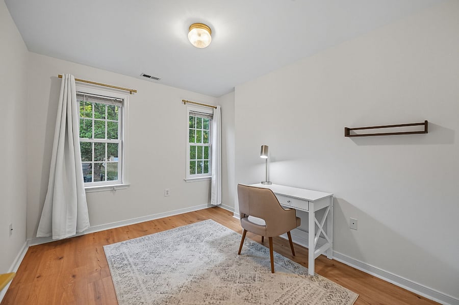 Dedicated workspace with natural light  ideal for telehealth visits, charting, or remote work. Foldable crib and air mattress available to flex this space into an additional bedroom.