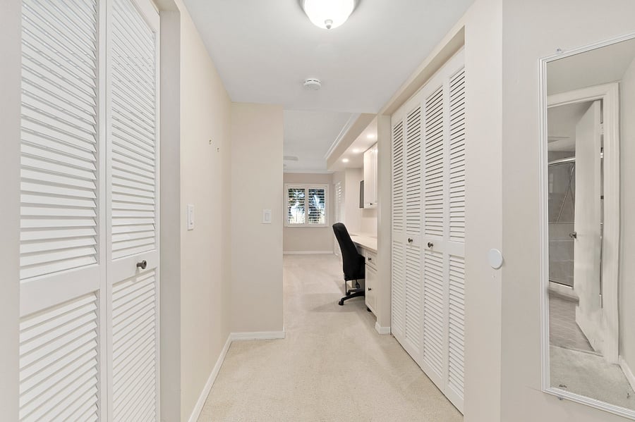 Walk in closets in master with built in desk