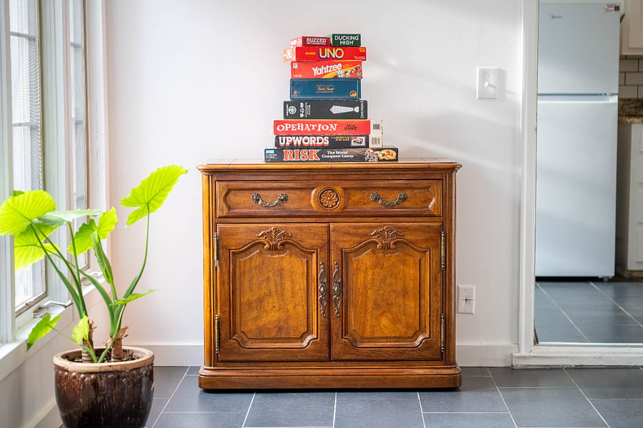 Sunroom game cabinet