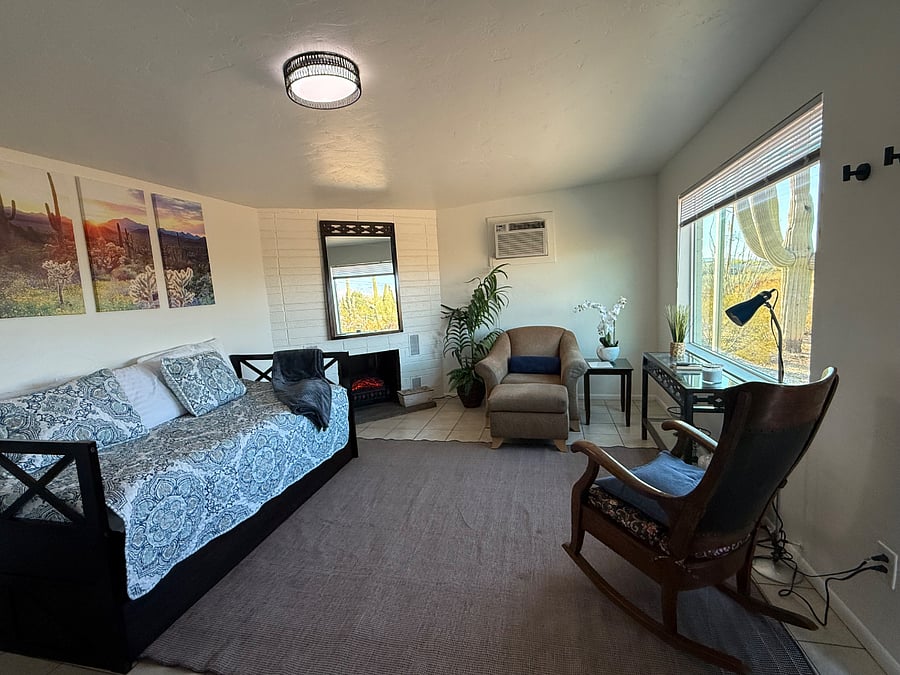Cozy living space with new bedding. 