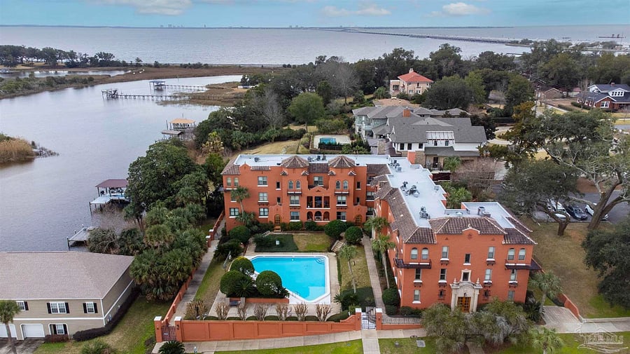 View south. Bayou Texar feeding Pensacola Bay