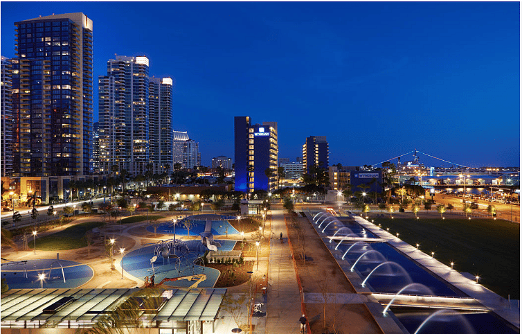 Waterfront park, located directly across the street