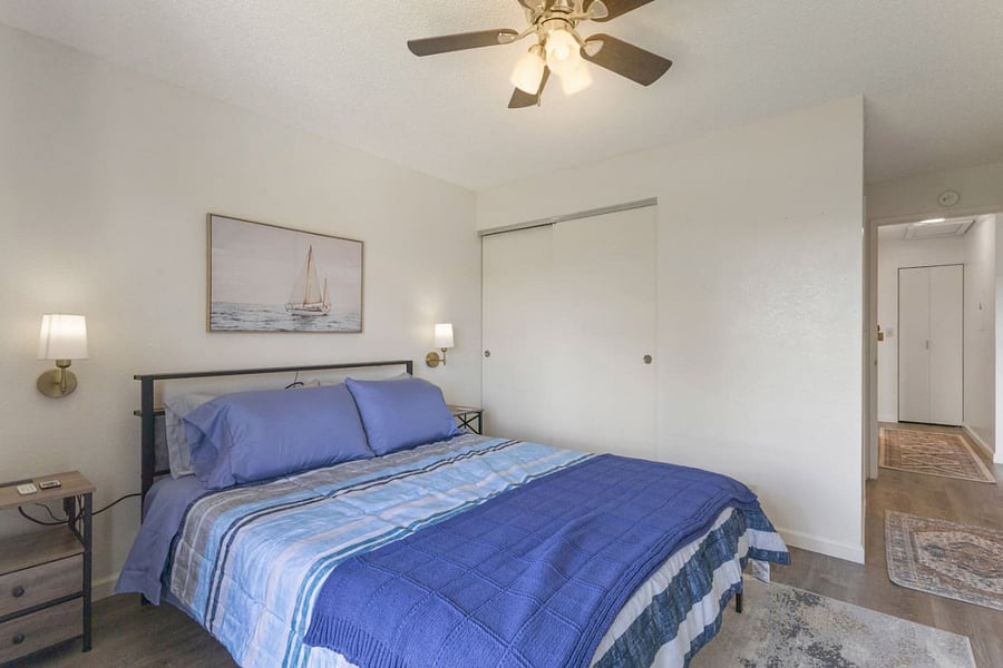 With soft lighting, sleek design, and a nod to the sea, this bedroom is your personal harbor after a day of adventure. Rest easy in style.
