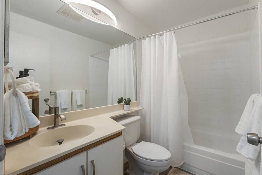 Neutral tones, natural light, and a touch of greenery make this space feel like your own private retreat. Clean, quiet, and effortlessly inviting.