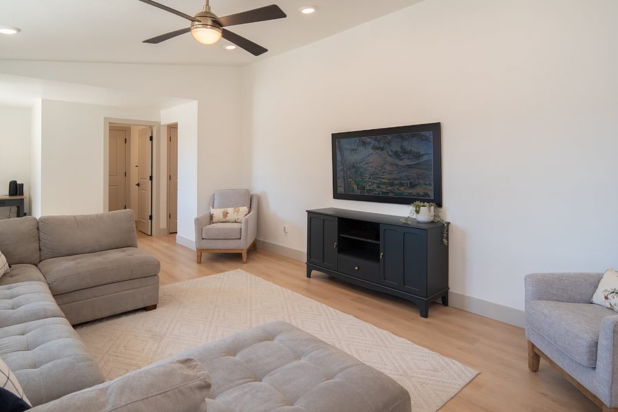 Half bath for guests off of family room.