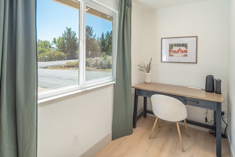 Office nook with lighting, charging outlets and whole house WiFi.