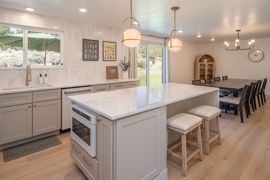Bar seating at the kitchen island.