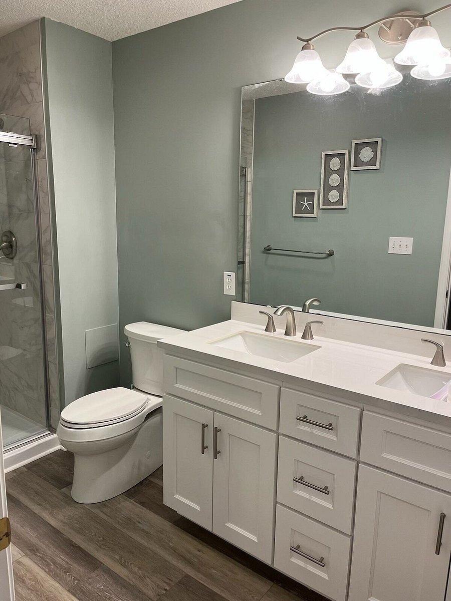 Master bath with walk-in shower and double vanity