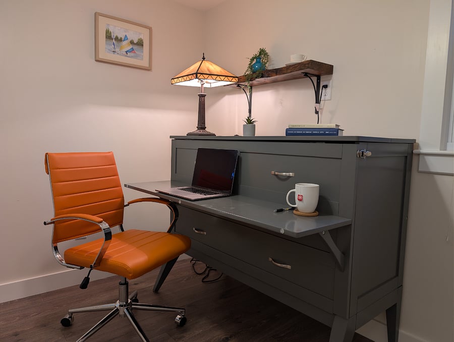 Second bedroom can be set up as a bedroom or an office with a desk.