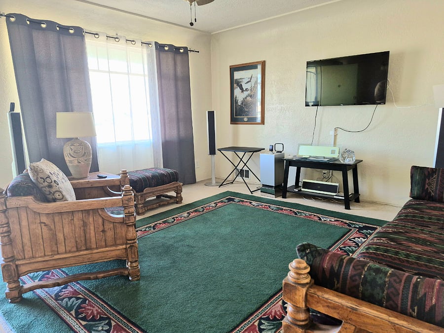 Surround sound speakers to complete the entertainment center.