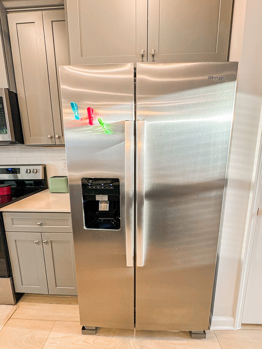 Modern stainless steel fridge and freezerkeeping your food fresh and organized!

