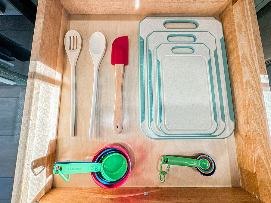 Prep with easecutting board, measuring spoons, and cups included!
