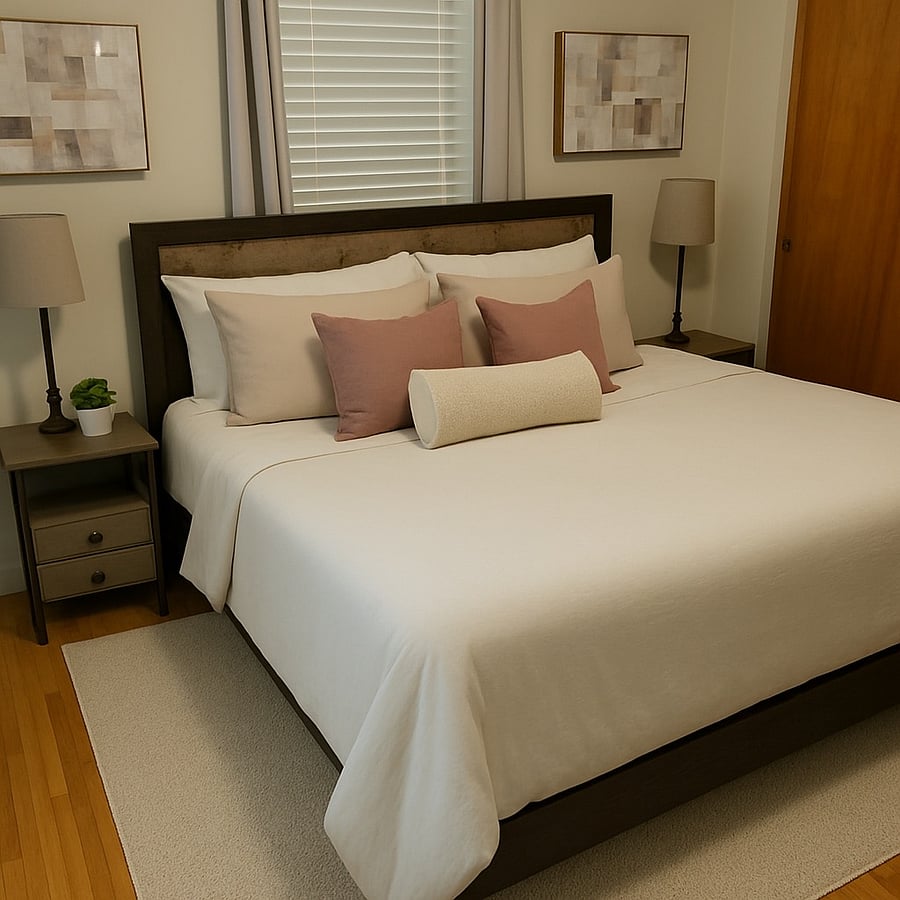 The master suite has a King size bed with its own private bathroom and 55' in Smart Tv