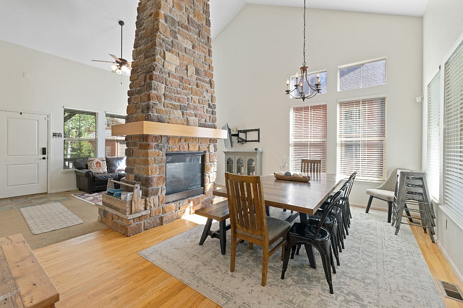 Main level living and dining area