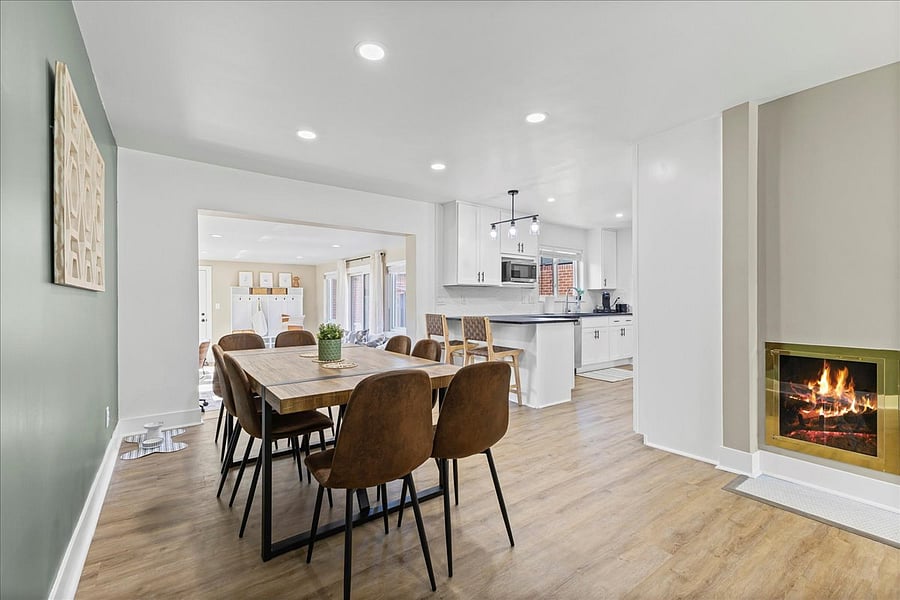 Dining Area is spacious and comfortable with seating for eight at the table and two at the counter.