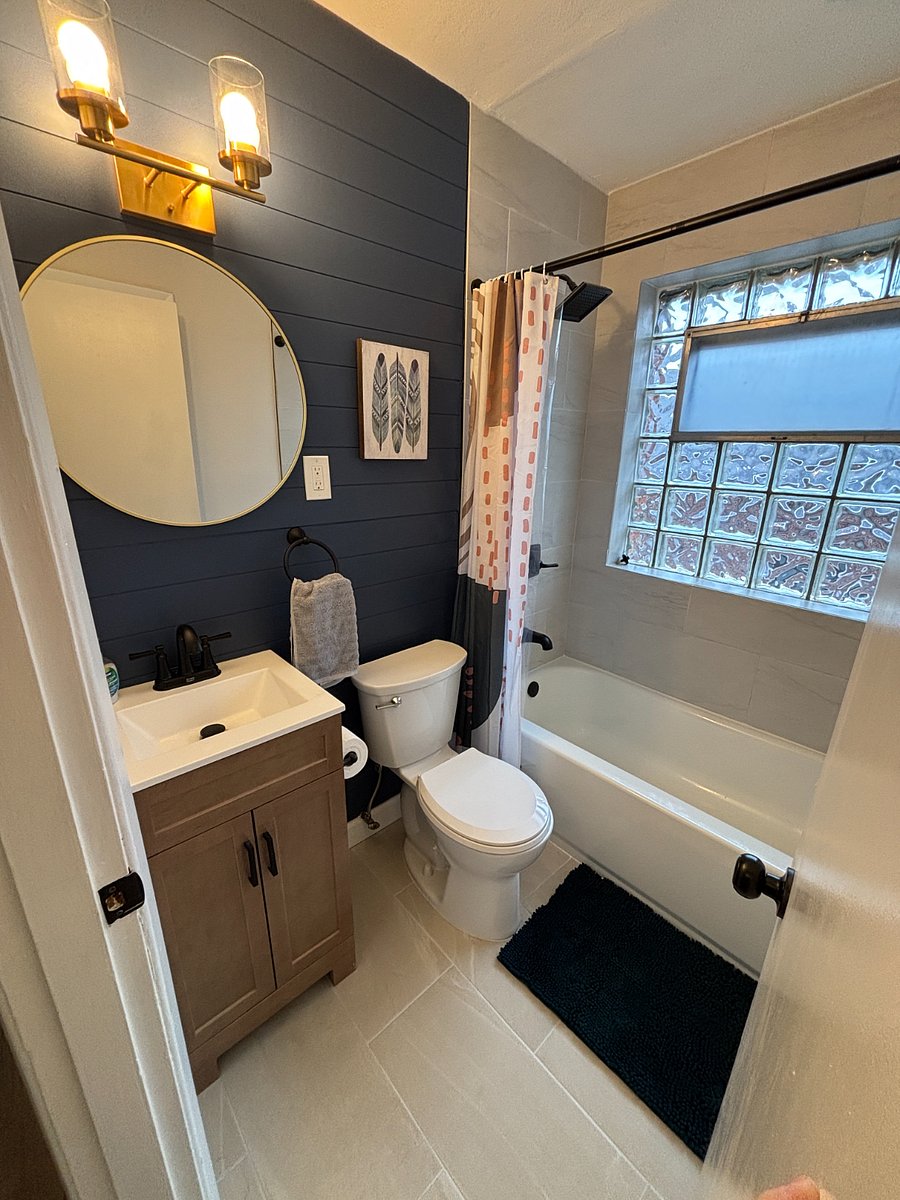Updated bathroom with closet storage