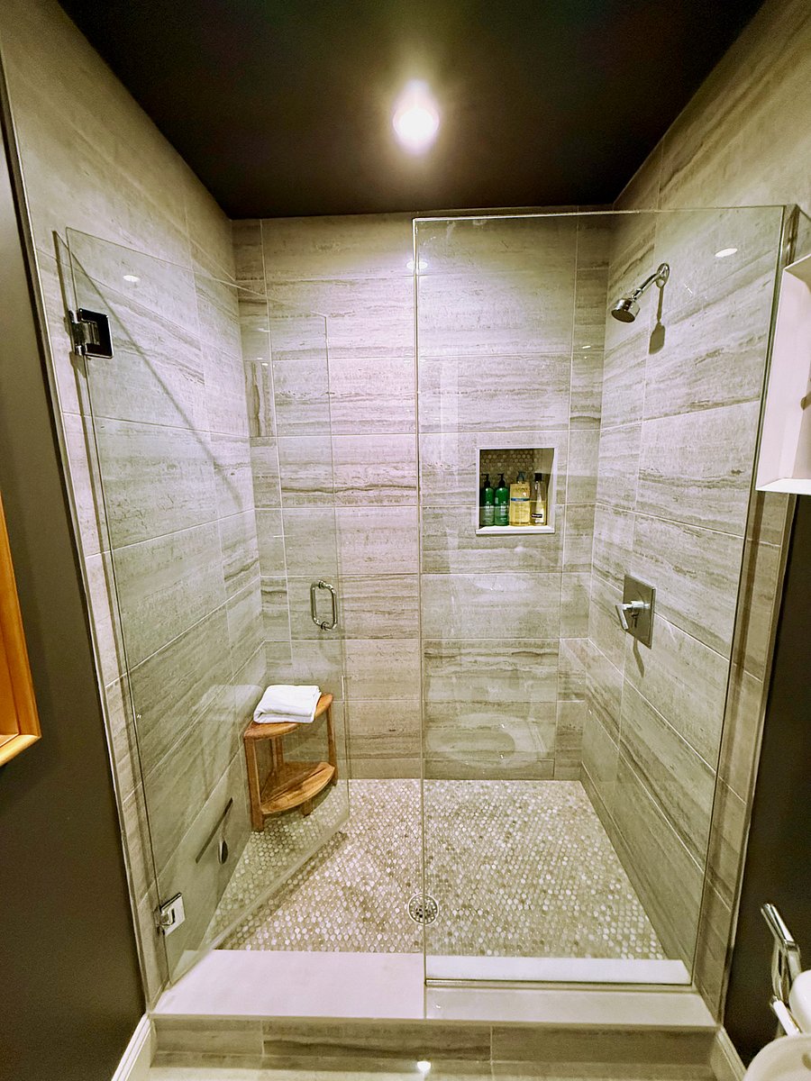 Another view of the shower in the second bathroom.