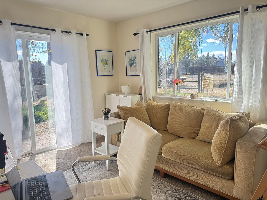 Sunny home office /lounge, great private space just off master bedroom. Has a walk-in closet.