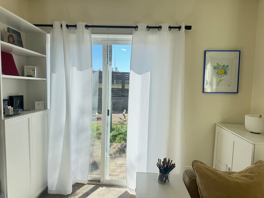 Office/lounge with desk, ethernet and wifi, walk-in closet, and door to side yard.