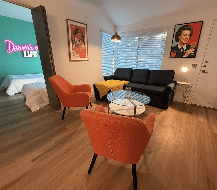 Living room area with 58 Smart TV 
