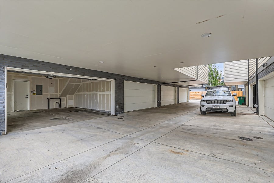 2 car garage, private drive, covered