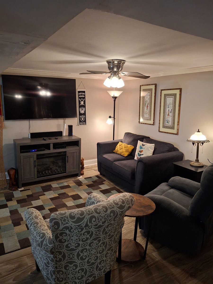 family room in the basement