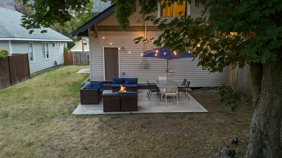 The table and umbrella are not available.