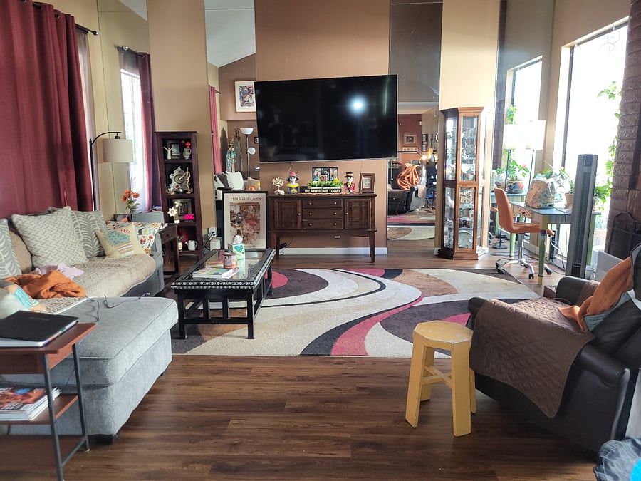 Spacious living room with full size TV