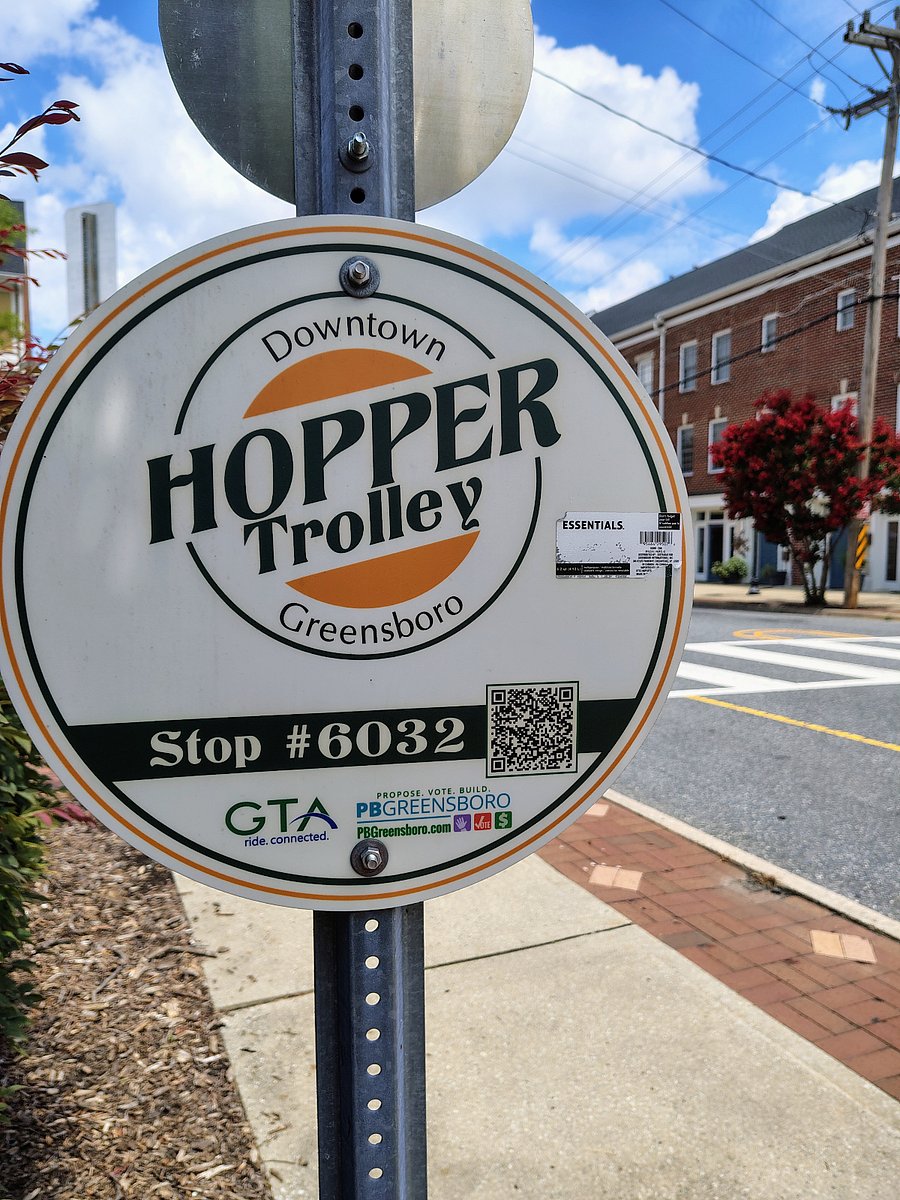 The free Hopper Trolley runs every 7 min Thurs-Sunday and stops around downtown Greensboro.