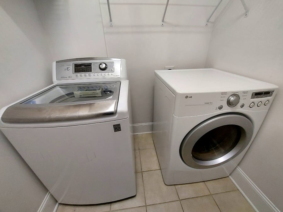 SHARED--large washer and dryer are located off the kitchen.  All laundry supplies are provided as a courtesy