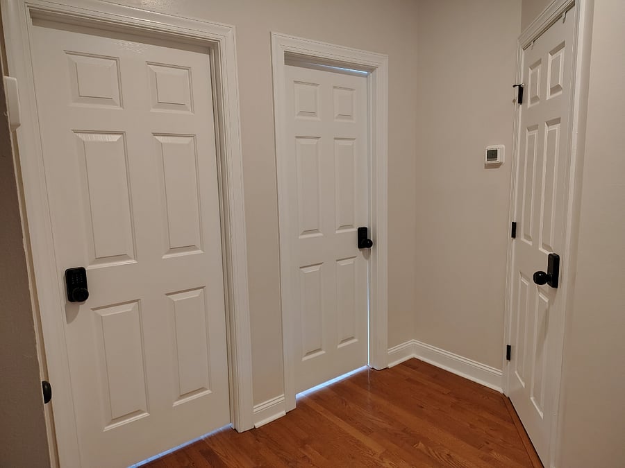 The DOUBLE bedroom is on the left, the FLEX room is in the middle, and the private BATHROOM is on the right