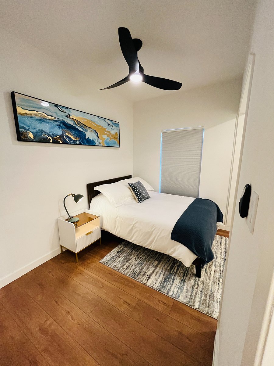 Bedroom features Blackout Blinds and Ceiling Fan
