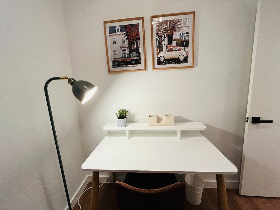 Bright workspace next to window with Blackout Shades