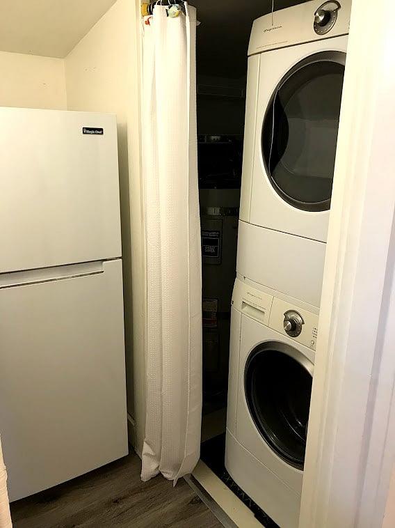 Washer and dryer, along with refrigerator pictured. Microwave not pictured.