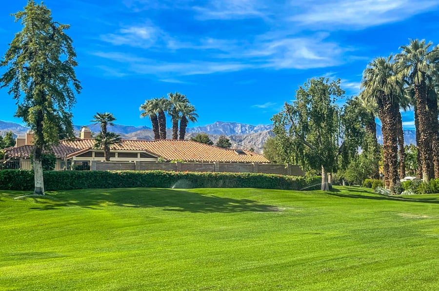Out of golfball range !  Grass play area in front of patio.  
View From Patio and Kitchen Window - San Jacinto Mountains