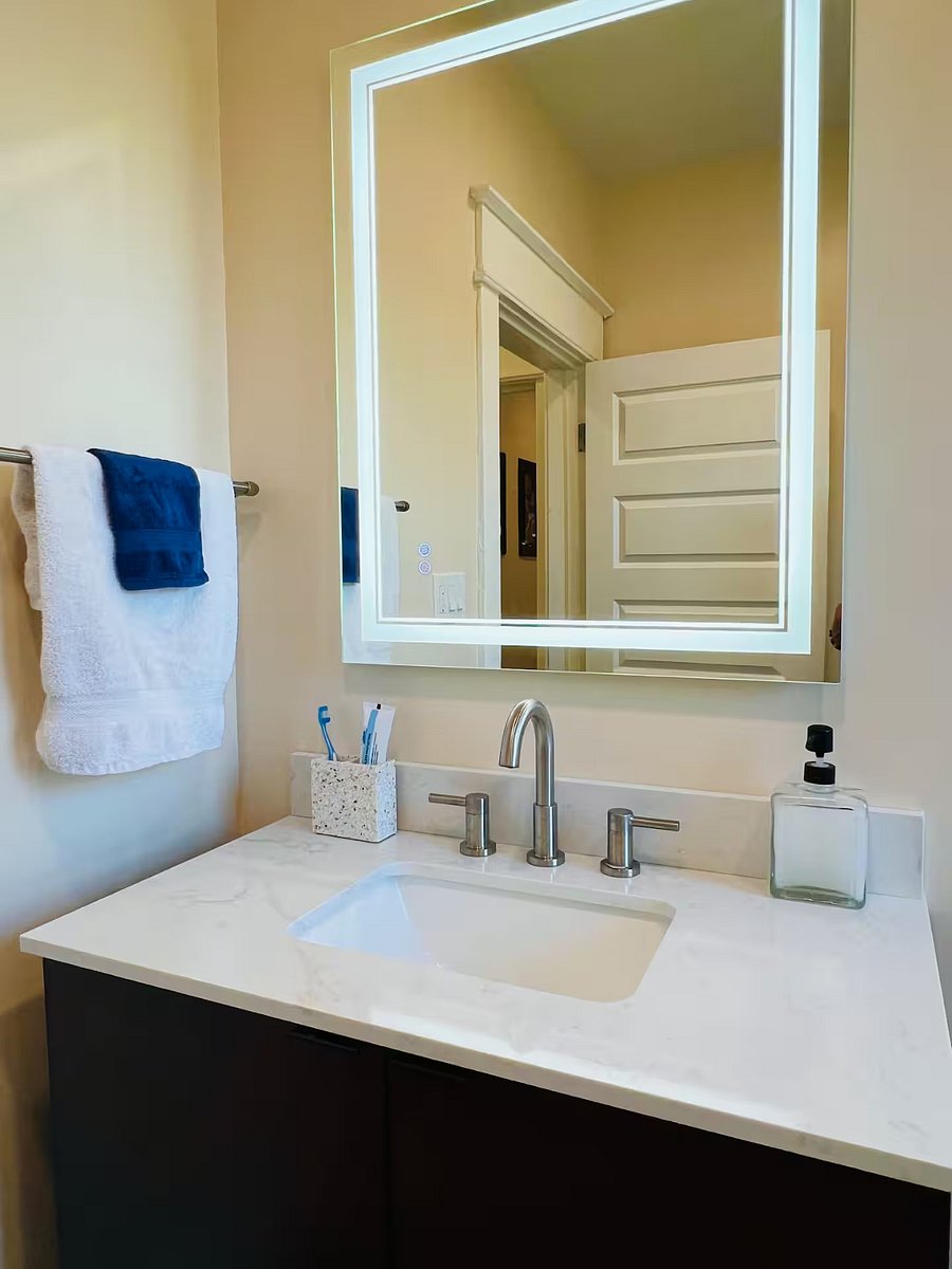 Smart light mirror in bathroom
