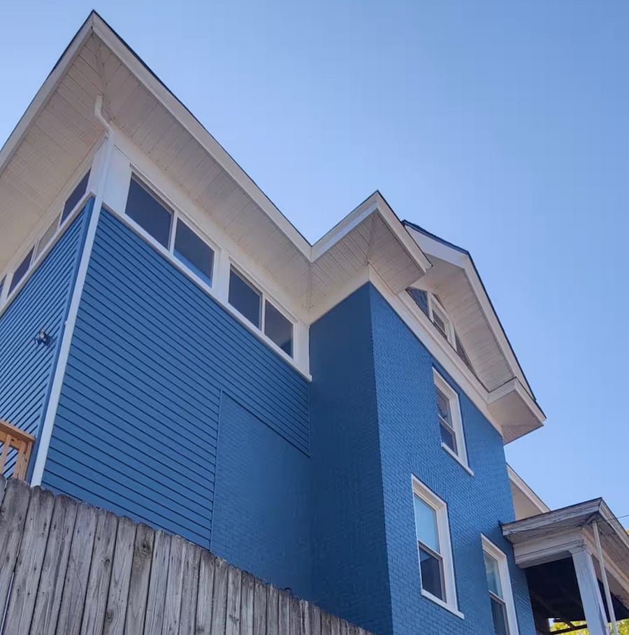 Big blue house on corner - Your unit upstairs