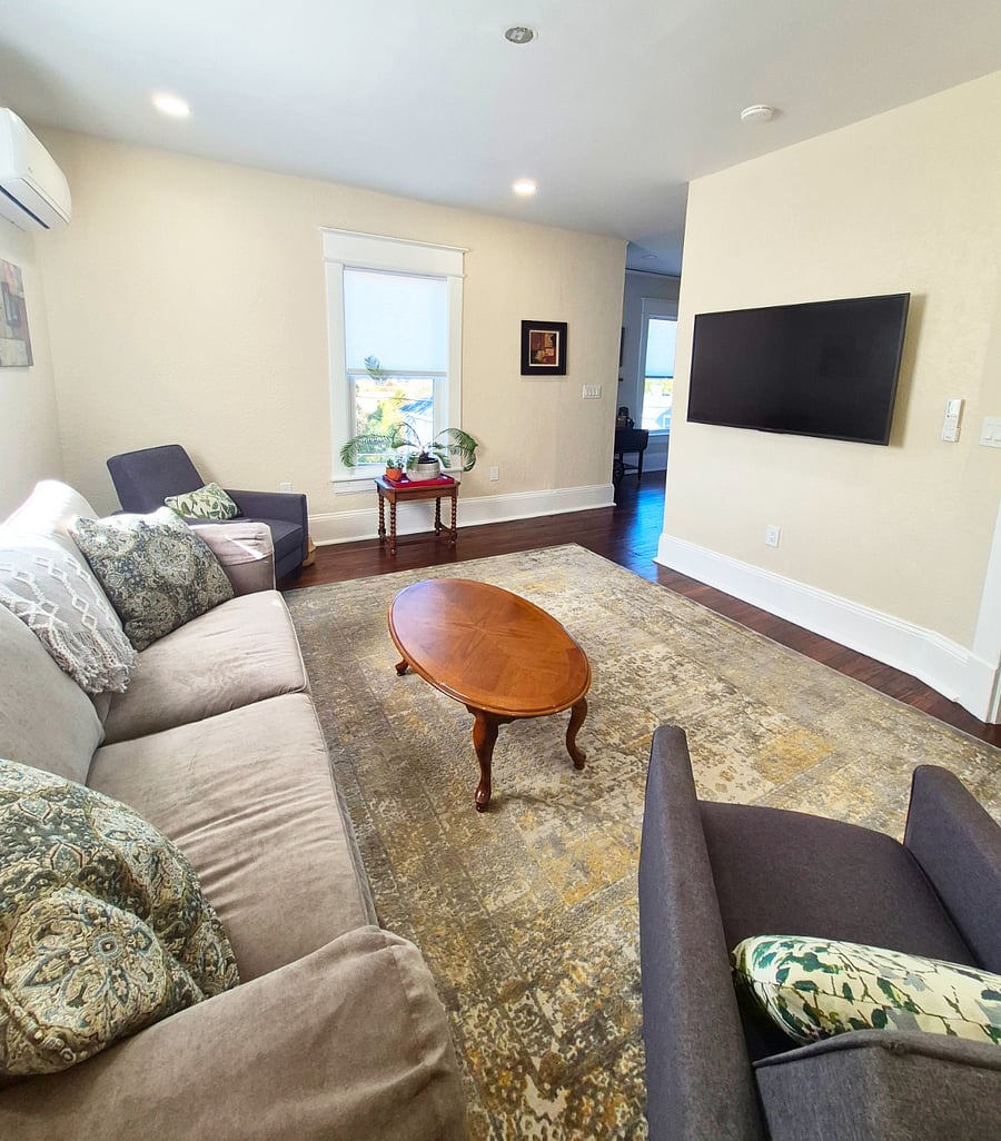 Big screen smart TV in large living room