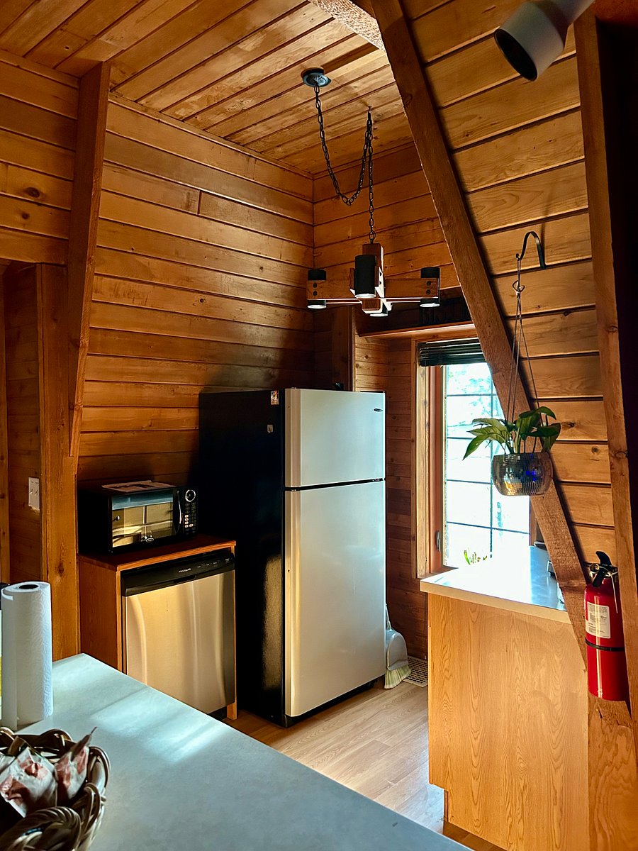 Kitchenette: Full size refrigerator and brand new dishwasher, facing the coffee bar