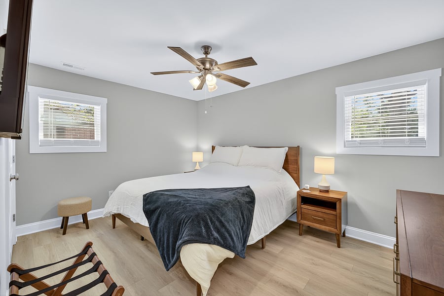 Primary bedroom with king bed