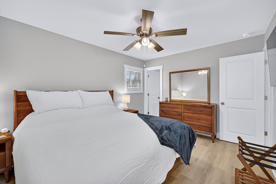 Primary bedroom with king bed