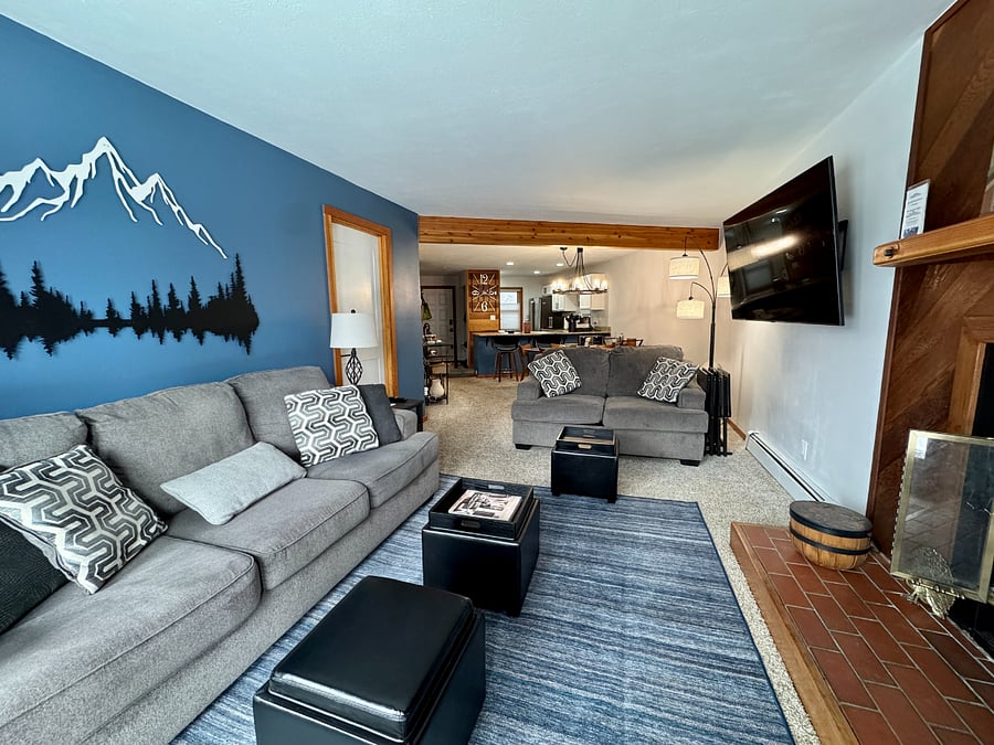 View of the living area, including dining and kitchen.Living