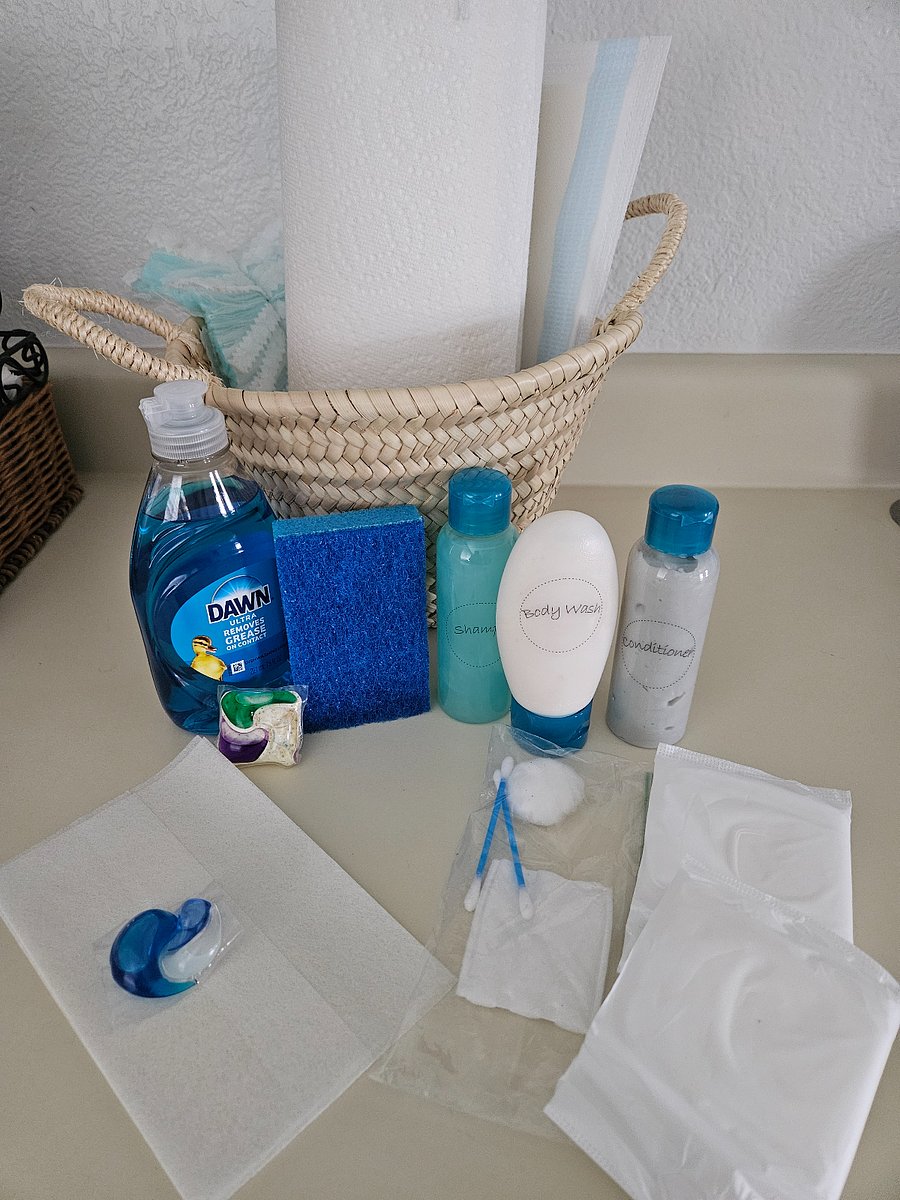 Laundry, toiletry, cleaning, and basic starting necessities.