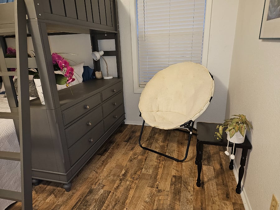 Full six drawer dresser and sitting area
