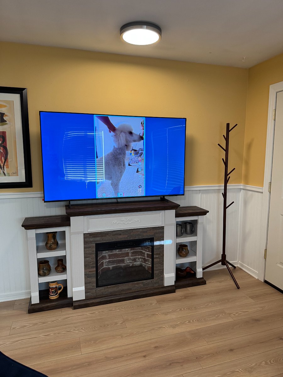 New 65 inch tv and electric fireplace in living room