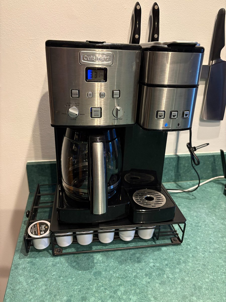 The flexible "coffee center" can brew a pot or single serve as needed.