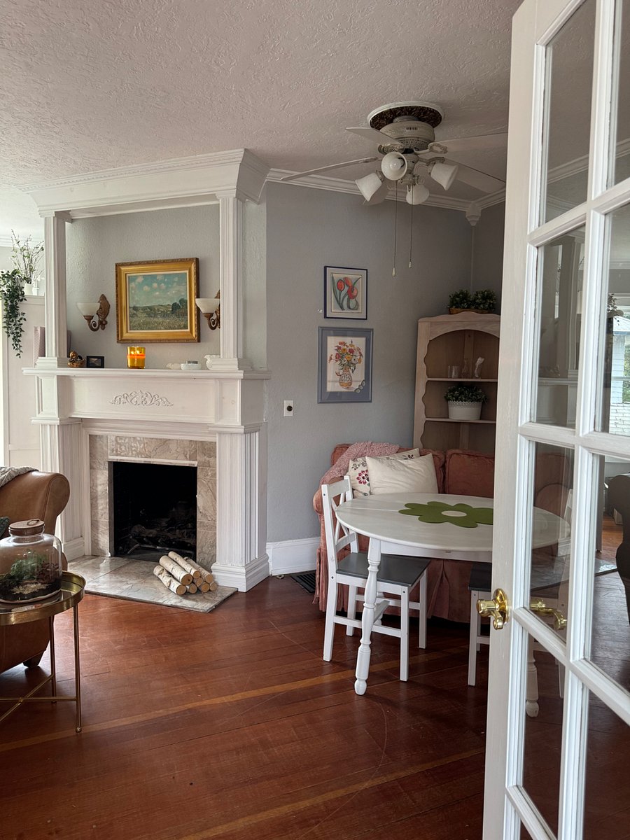 Dining area and non-operable fireplace