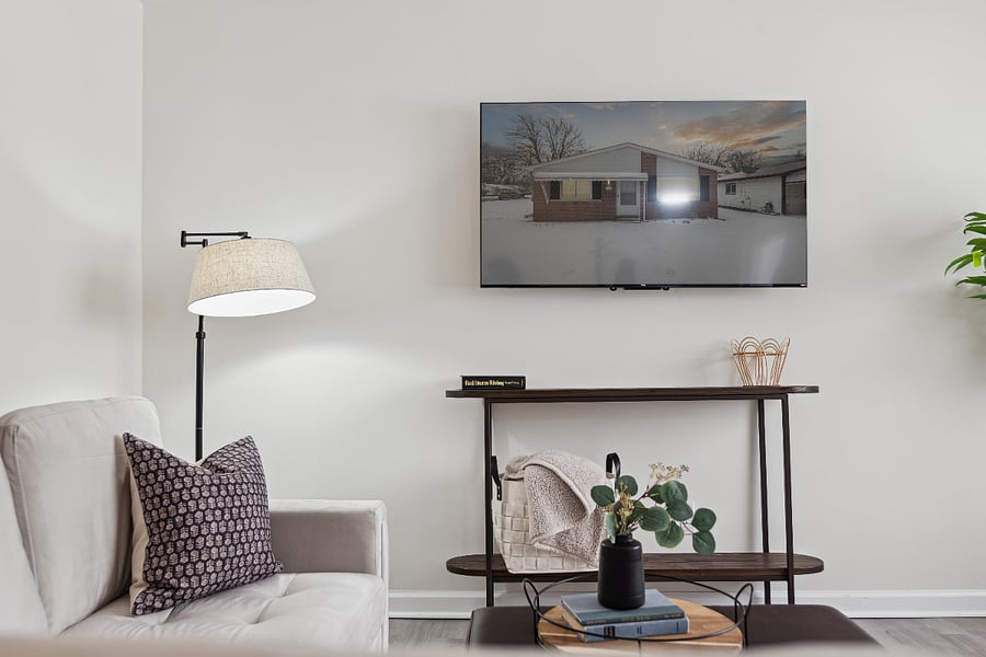 View of TV from sofa.