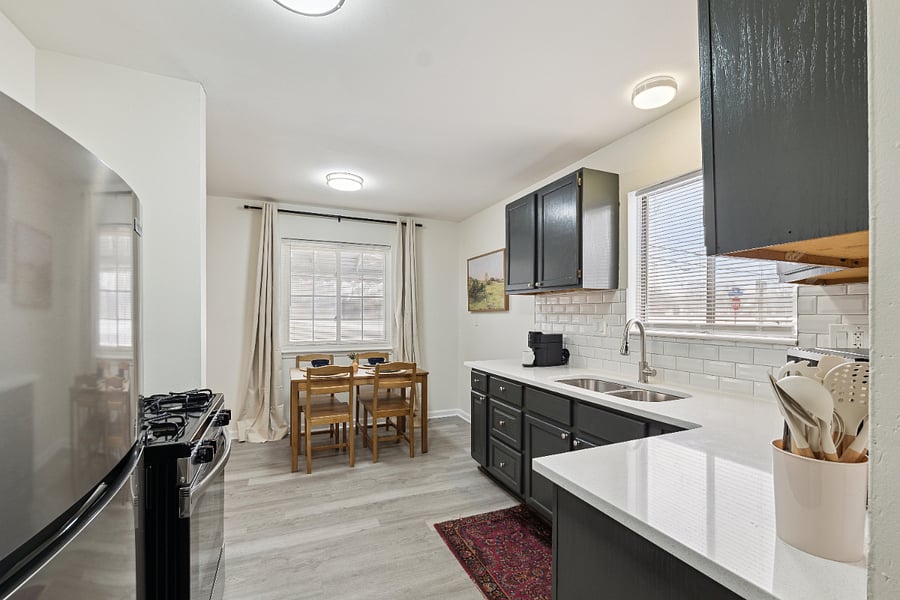 View of kitchen from laundry room